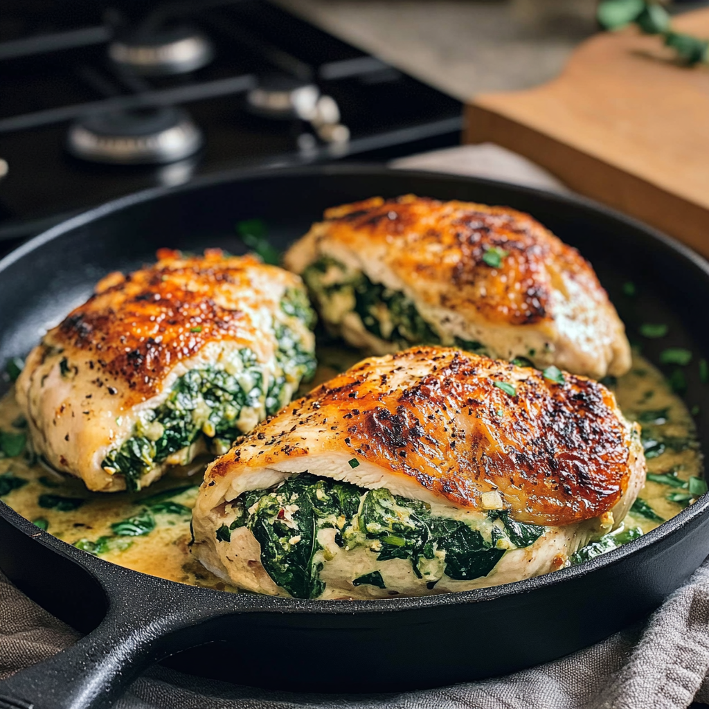 Recipe preparation for Spinach Stuffed Chicken