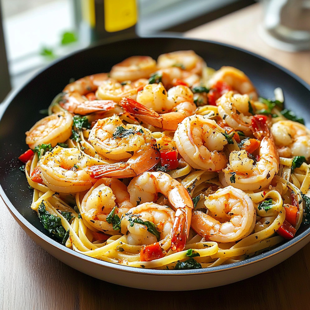 Recipe preparation for shrimp pasta