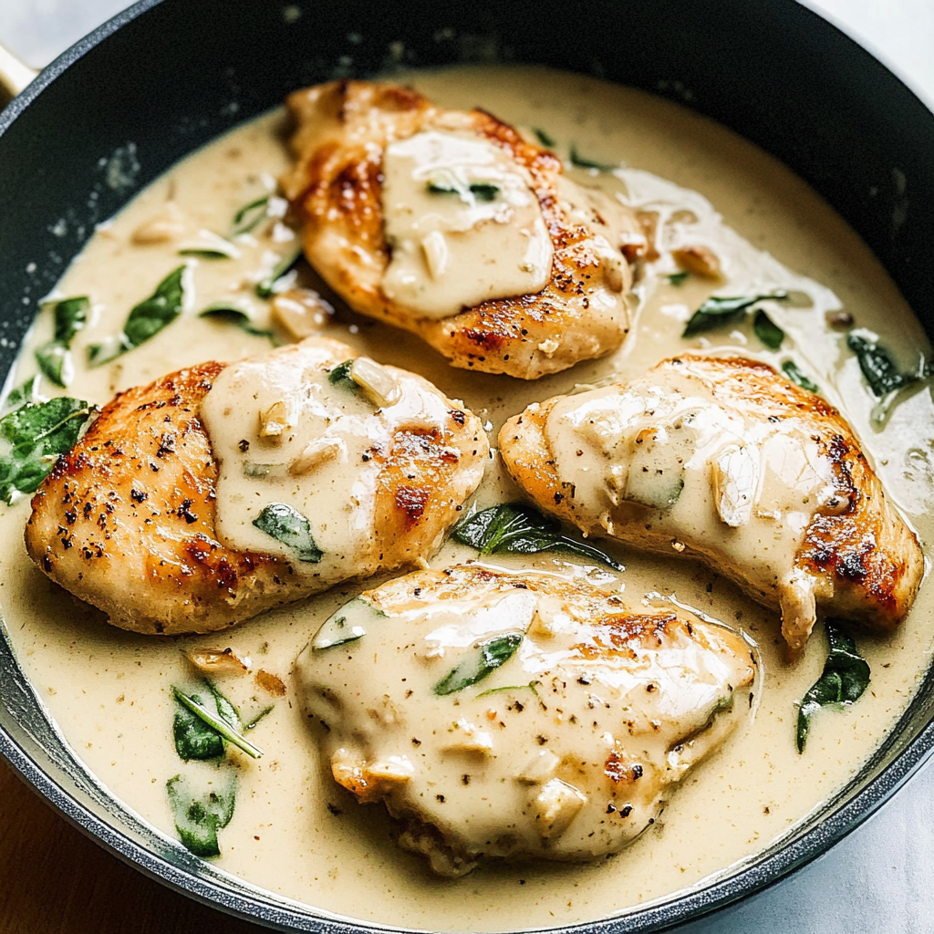 Recipe preparation for creamy garlic chicken