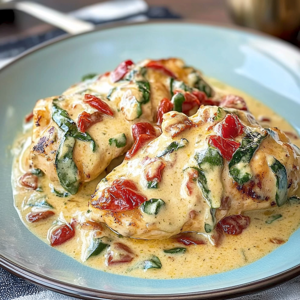 Recipe preparation for Creamy Tuscan Chicken