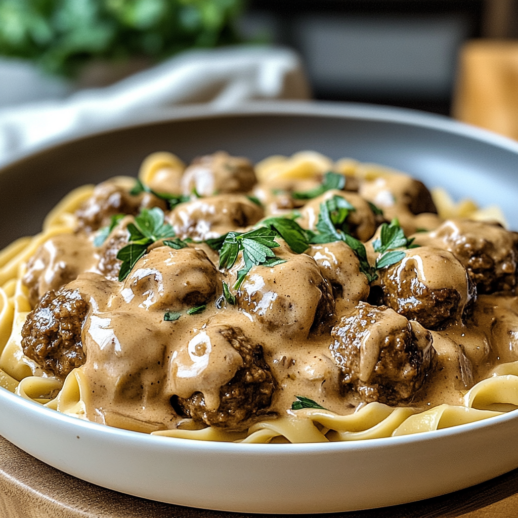 Recipe preparation for Meatball Stroganoff