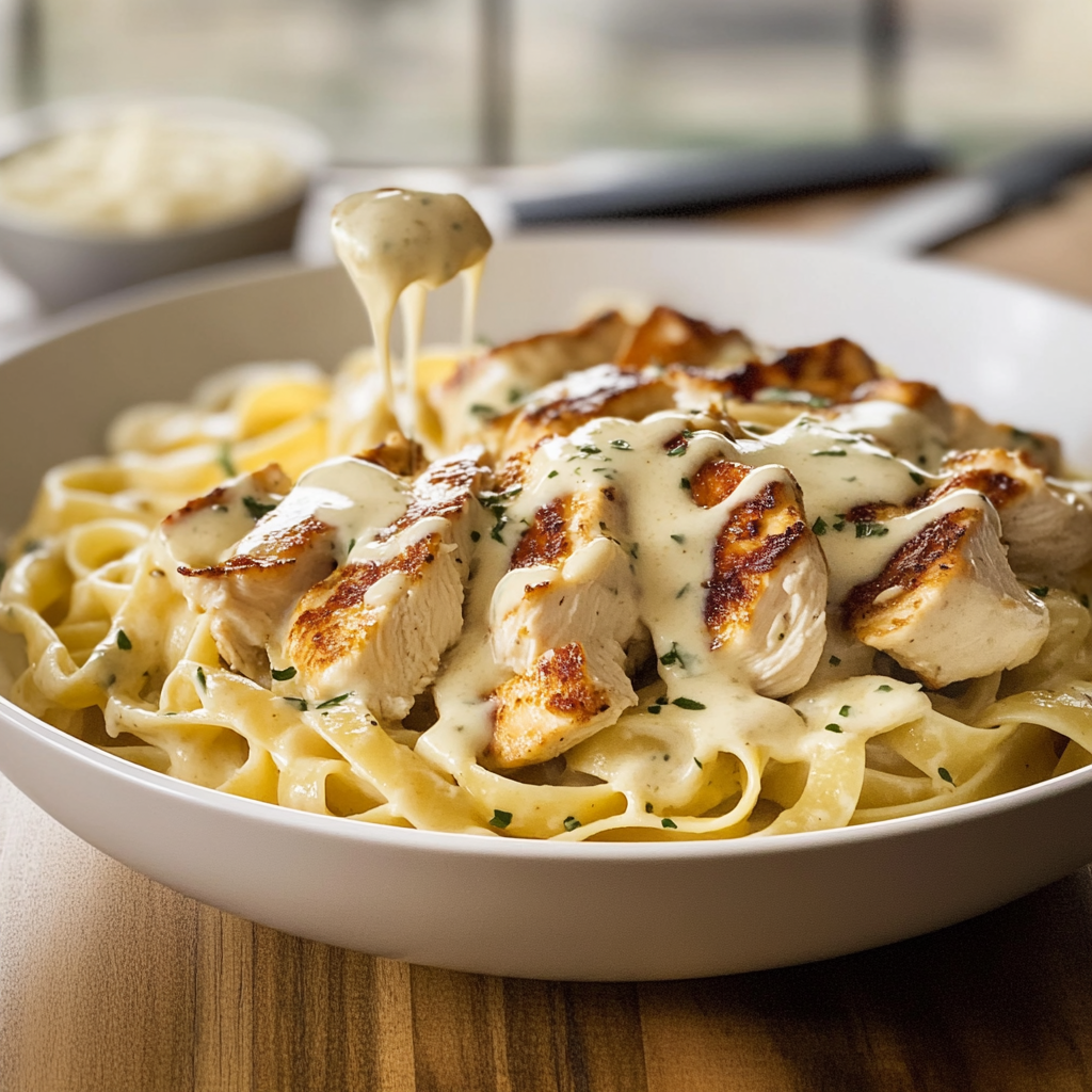 Recipe preparation for Chicken Alfredo Pasta