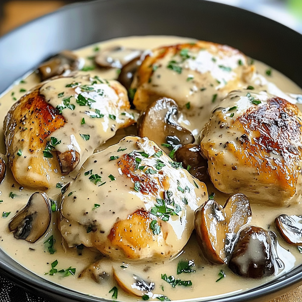 Recipe preparation for Creamy Mushroom Chicken