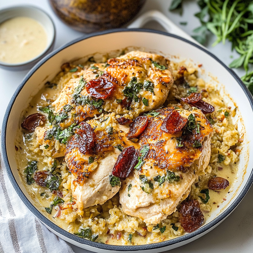Recipe preparation for Creamy Tuscan Chicken