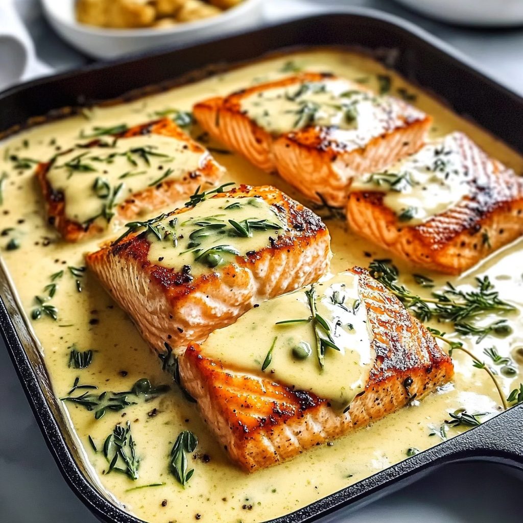 Recipe preparation for Creamy Tuscan Salmon