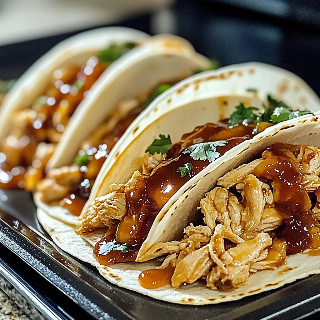 Recipe preparation for Garlic Butter Honey BBQ Chicken Tacos